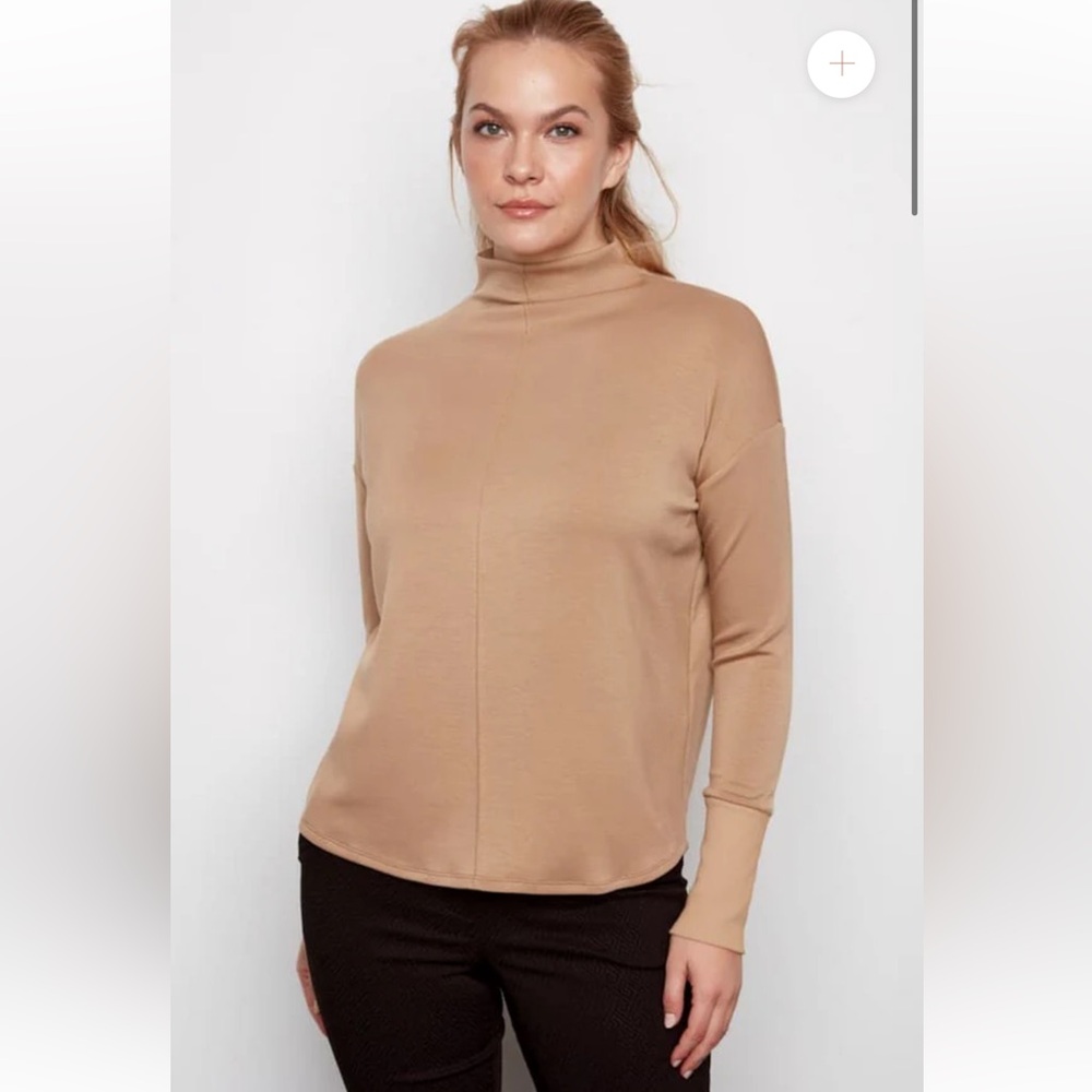 NWT ILTM Latte Arya Butter Contrast Turtleneck Top Neutral Minimalist Casual
